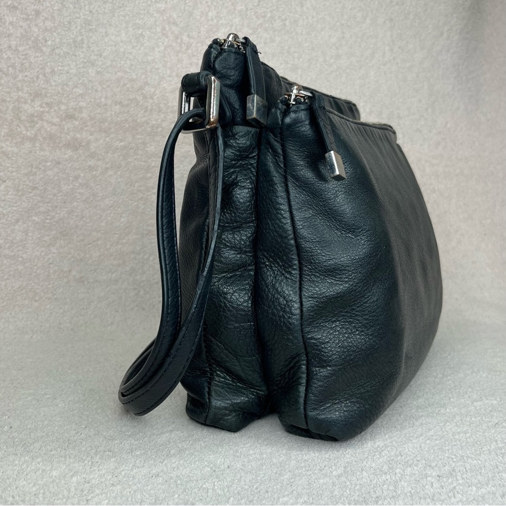 Vintage Margot Leather Convertible Crossbody/Shoulder Bag Purse Black 2 Pockets - Picture 4 of 12
